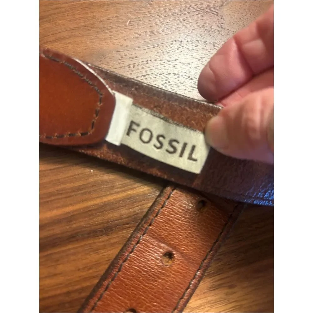 Fossil Tan/Brown Leather Belt with Fabric Logo Tag